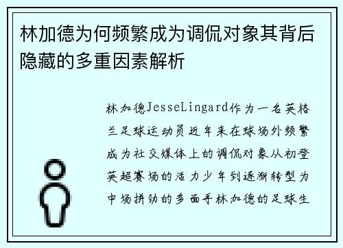 林加德为何频繁成为调侃对象其背后隐藏的多重因素解析